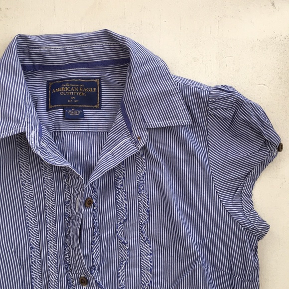 [ American Eagle Blue & White Ruffled Shirt ] 6 - Picture 2 of 5